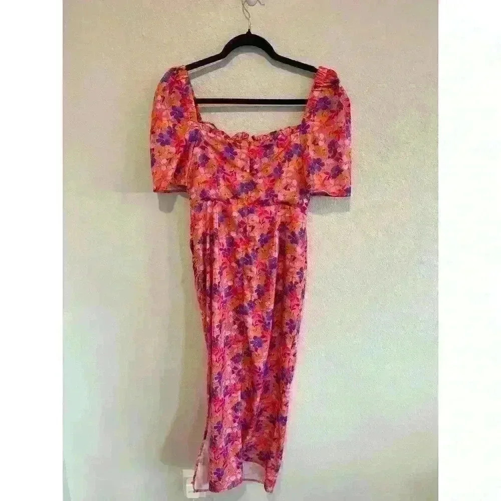 FORE Fuschia Floral Ruffle Dress Size S